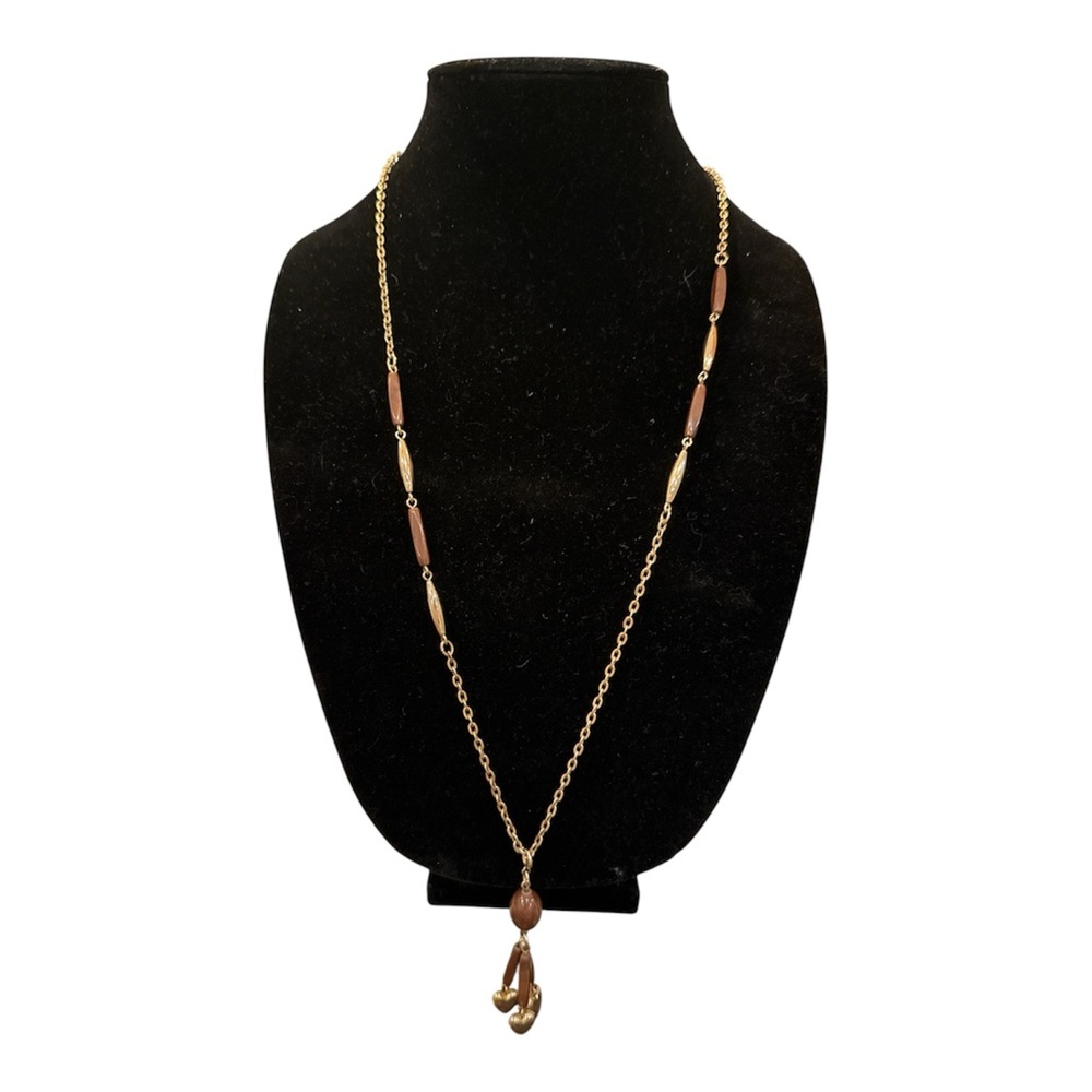 Sarah Coventry Brown Lucite Bead Heart Pendant Necklace 1970s